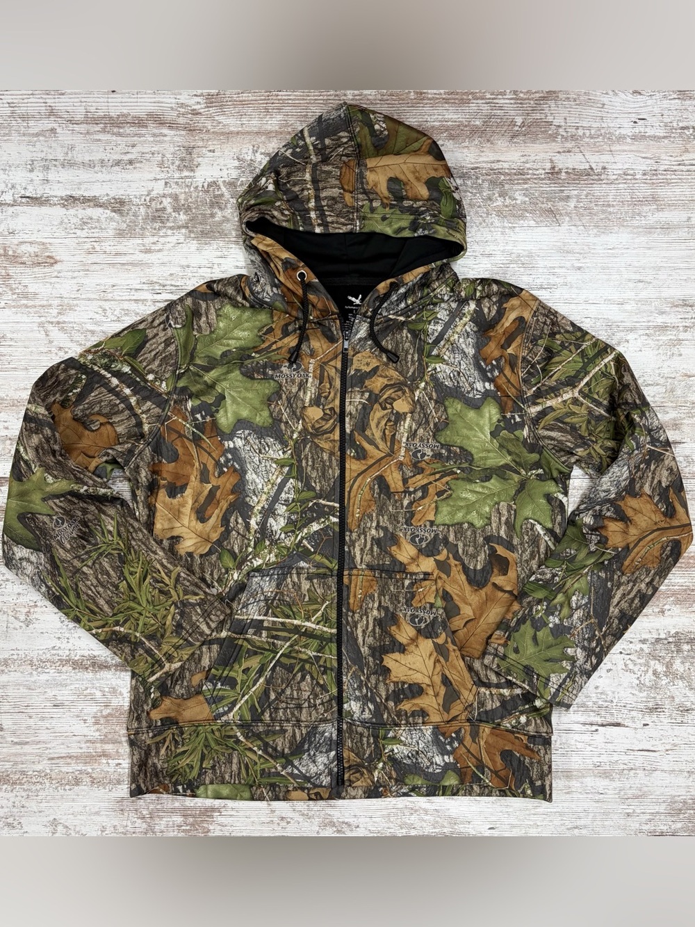 Camouflage Jacket Performance Fleece Full Zip Hooded Unisex Jacket Mossy Large
